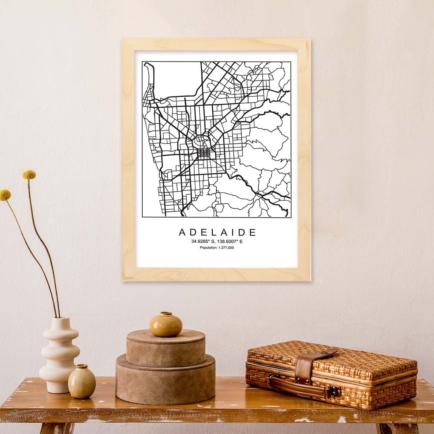Lámina mapa de la ciudad Adelaide estilo nordico en blanco y negro.-Artwork-Nacnic-Nacnic Estudio SL