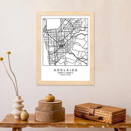 Lámina mapa de la ciudad Adelaide estilo nordico en blanco y negro.-Artwork-Nacnic-Nacnic Estudio SL