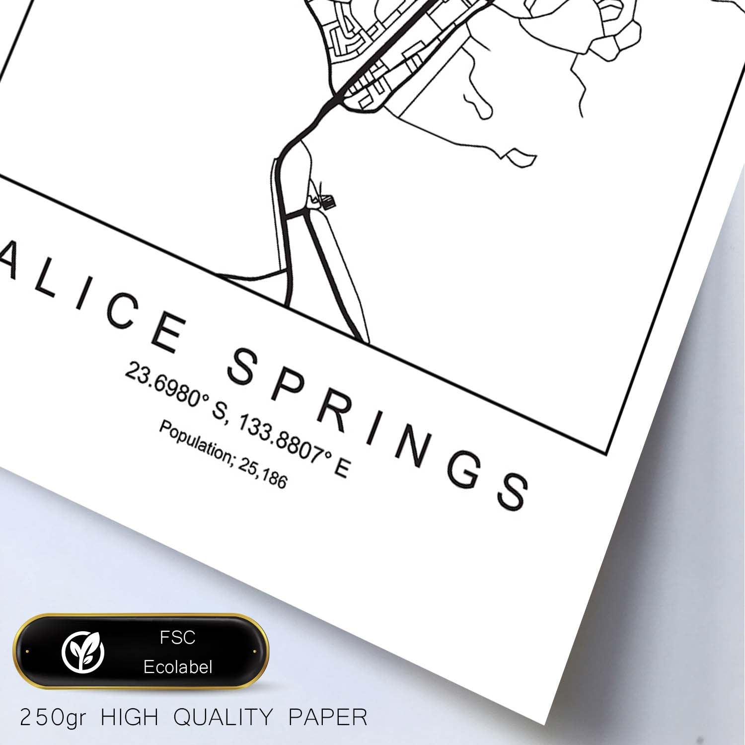 Lámina mapa de la ciudad Alice springs estilo nordico en blanco y negro.-Artwork-Nacnic-Nacnic Estudio SL