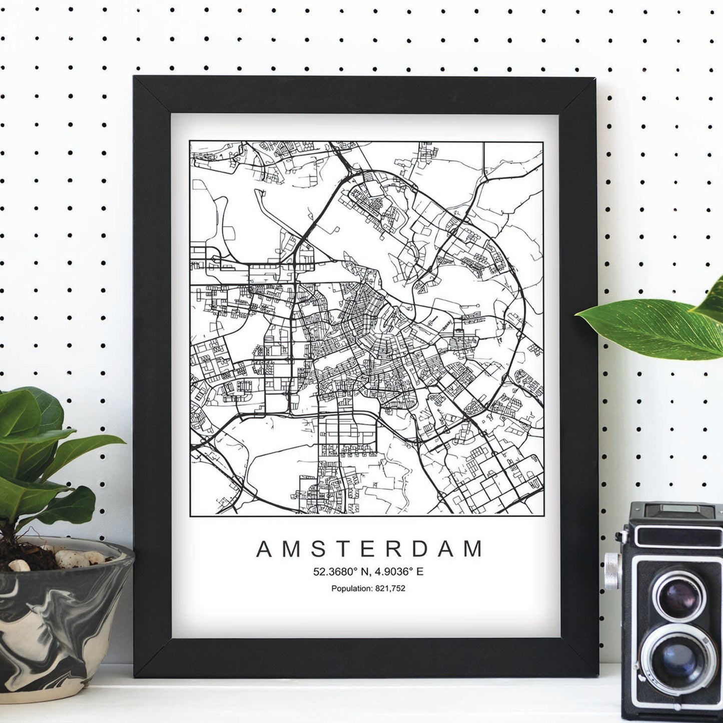 Lámina mapa de la ciudad Amsterdam estilo nordico en blanco y negro.-Artwork-Nacnic-Nacnic Estudio SL