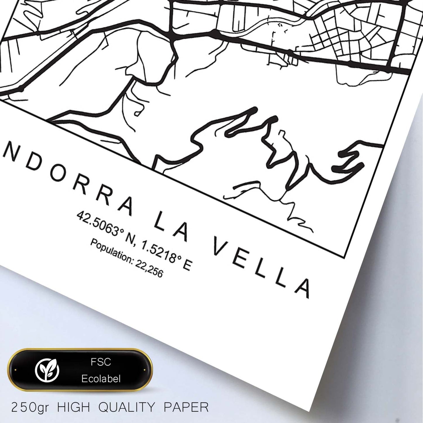 Lámina mapa de la ciudad Andorra la vella estilo nordico en blanco y negro.-Artwork-Nacnic-Nacnic Estudio SL