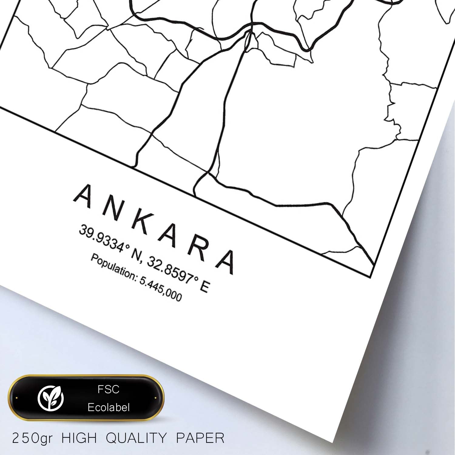 Lámina mapa de la ciudad Ankara estilo nordico en blanco y negro.-Artwork-Nacnic-Nacnic Estudio SL