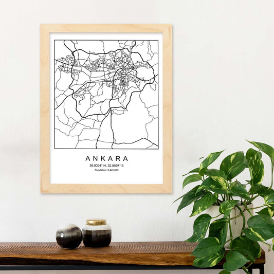 Lámina mapa de la ciudad Ankara estilo nordico en blanco y negro.-Artwork-Nacnic-Nacnic Estudio SL