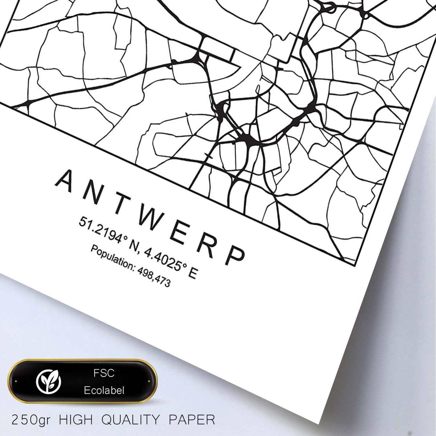Lámina mapa de la ciudad Antwerp estilo nordico en blanco y negro.-Artwork-Nacnic-Nacnic Estudio SL