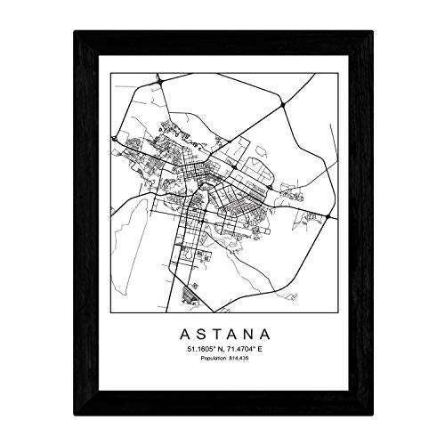 Lámina mapa de la ciudad Astana estilo nordico en blanco y negro.-Artwork-Nacnic-Nacnic Estudio SL