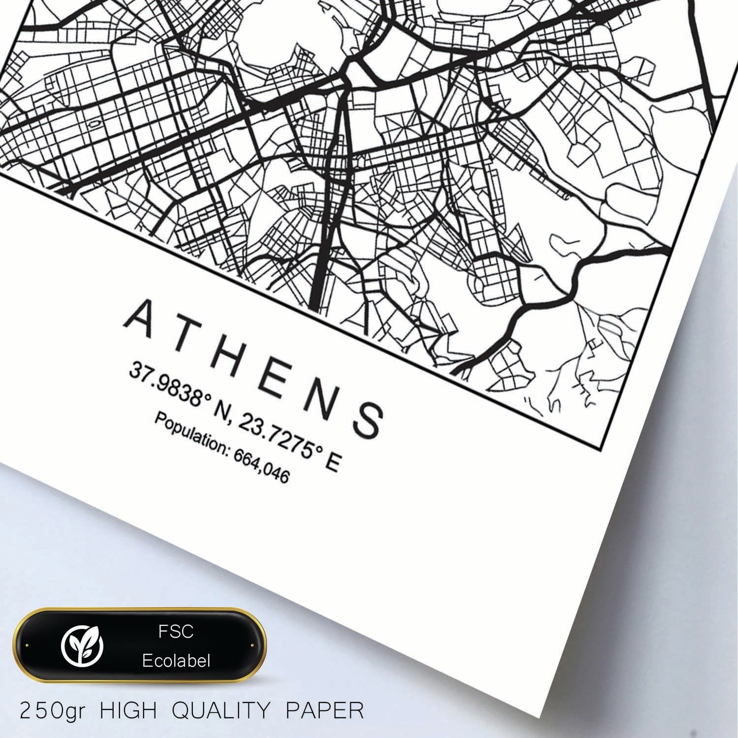 Lámina mapa de la ciudad Athens estilo nordico en blanco y negro.-Artwork-Nacnic-Nacnic Estudio SL