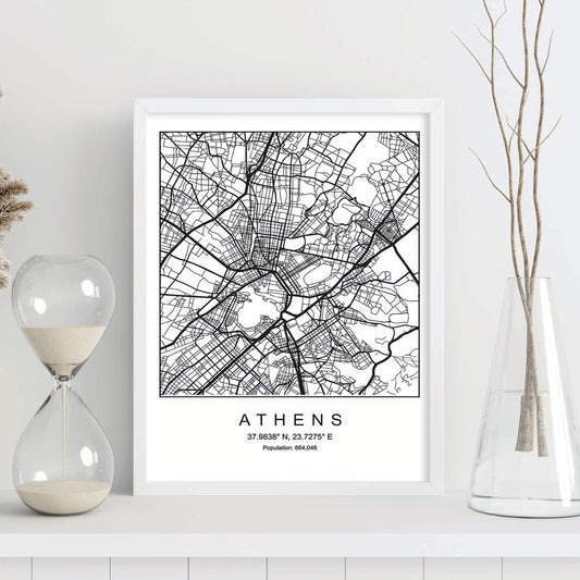 Lámina mapa de la ciudad Athens estilo nordico en blanco y negro.-Artwork-Nacnic-Nacnic Estudio SL