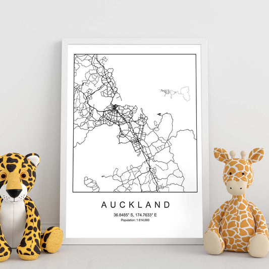 Lámina mapa de la ciudad Auckland estilo nordico en blanco y negro.-Artwork-Nacnic-Nacnic Estudio SL