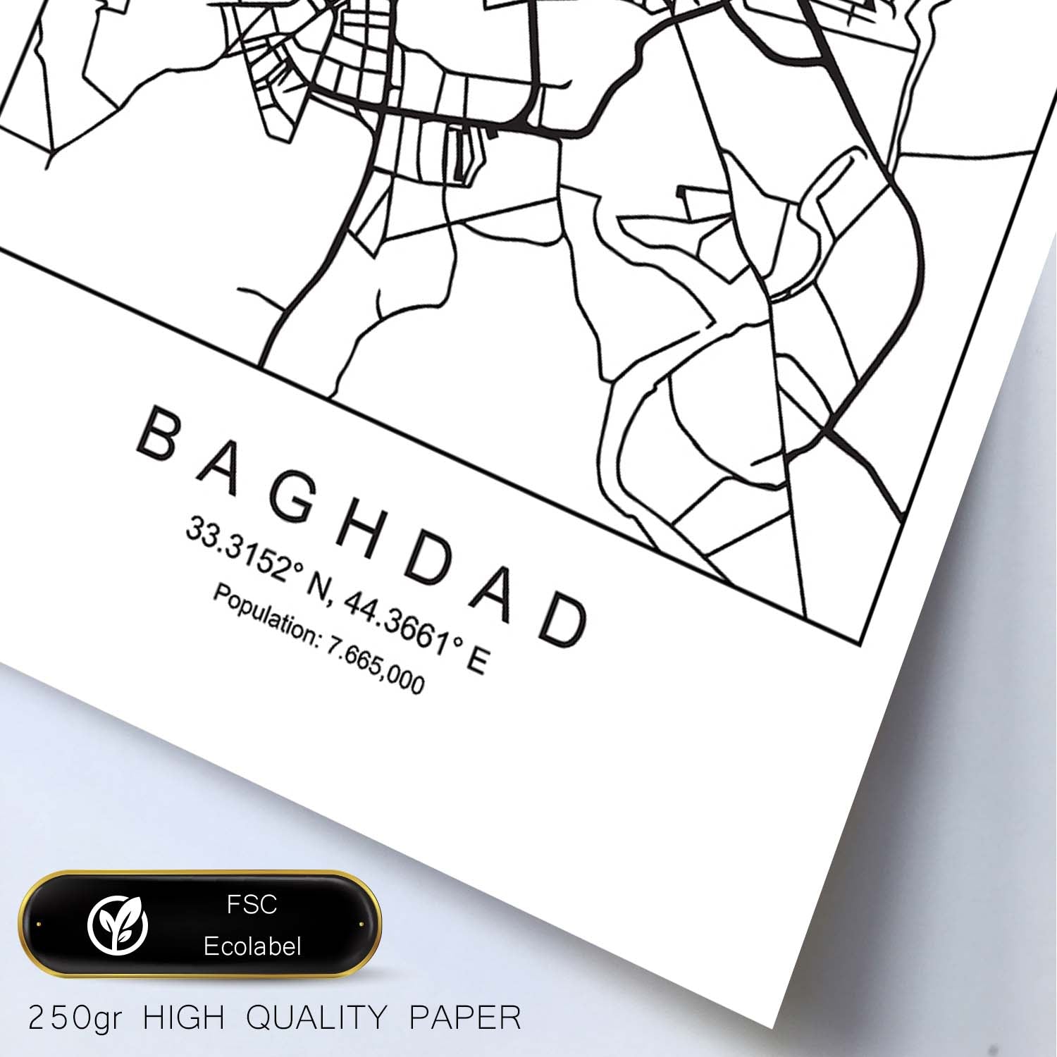 Lámina mapa de la ciudad Baghdad estilo nordico en blanco y negro.-Artwork-Nacnic-Nacnic Estudio SL