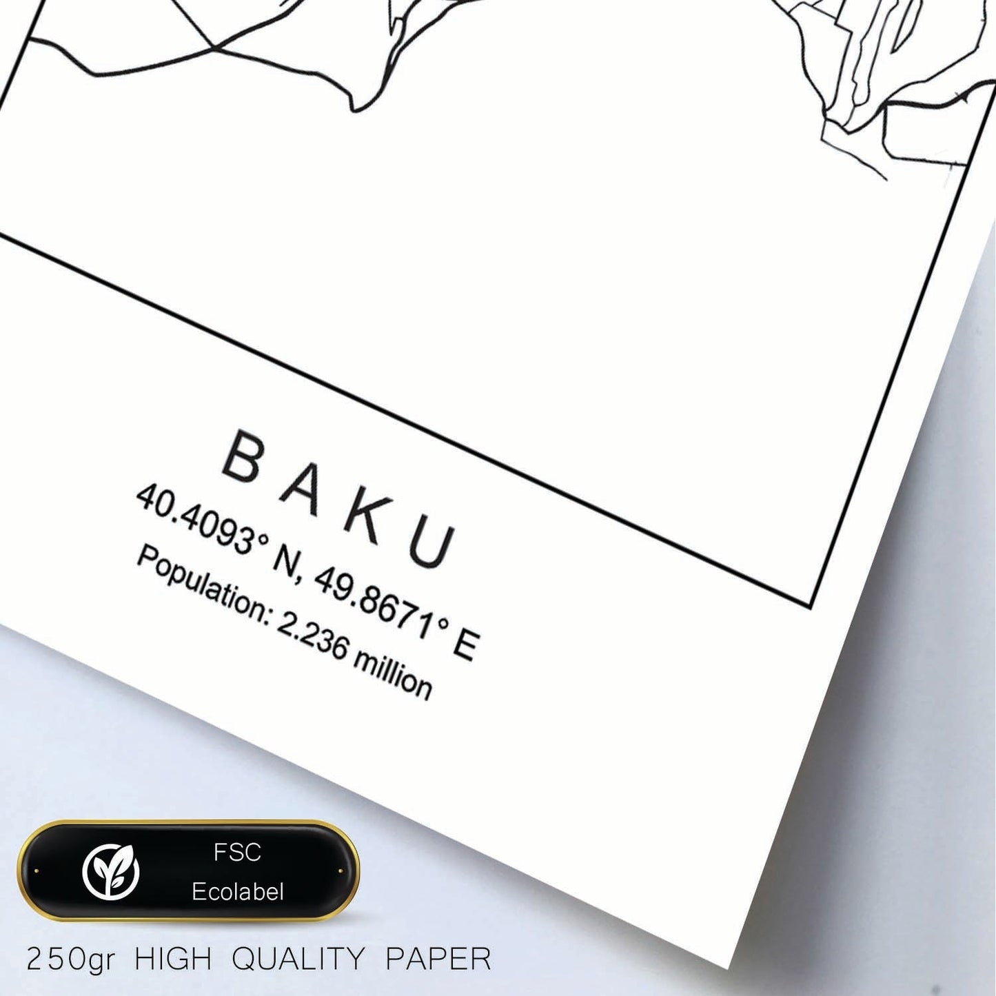 Lámina mapa de la ciudad Baku estilo nordico en blanco y negro.-Artwork-Nacnic-Nacnic Estudio SL