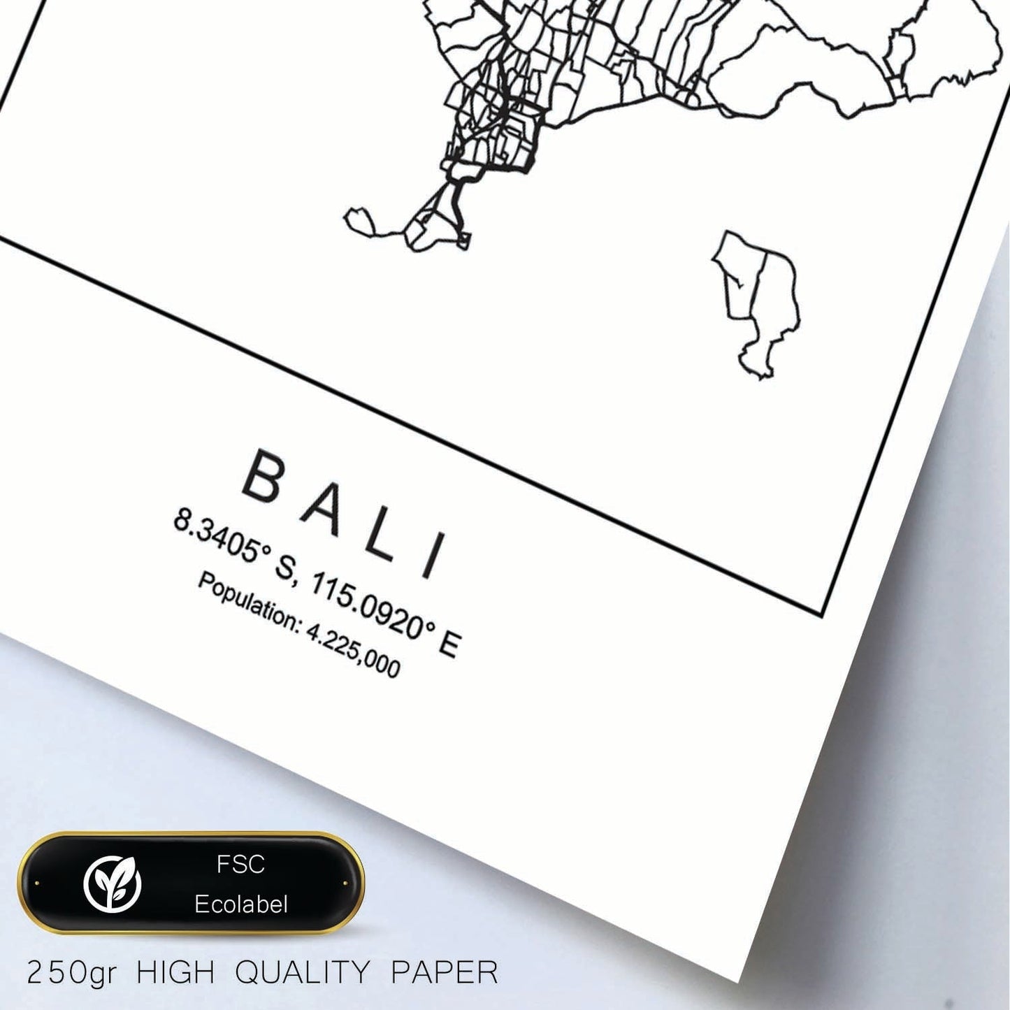 Lámina mapa de la ciudad Bali estilo nordico en blanco y negro.-Artwork-Nacnic-Nacnic Estudio SL