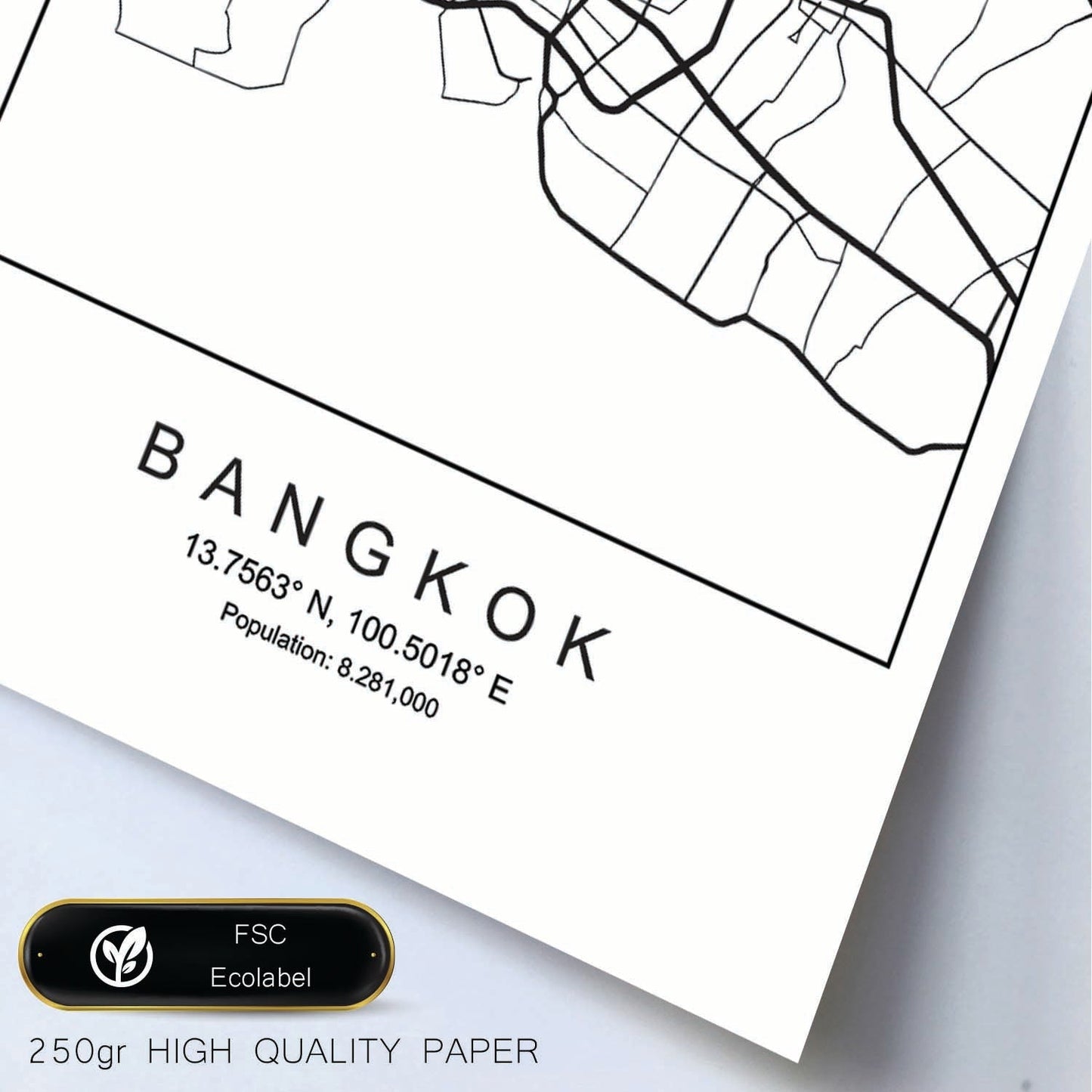 Lámina mapa de la ciudad Bangkok estilo nordico en blanco y negro.-Artwork-Nacnic-Nacnic Estudio SL