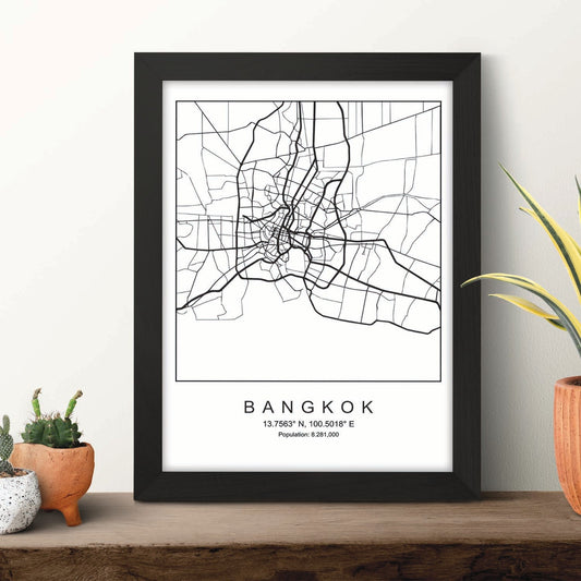 Lámina mapa de la ciudad Bangkok estilo nordico en blanco y negro.-Artwork-Nacnic-Nacnic Estudio SL