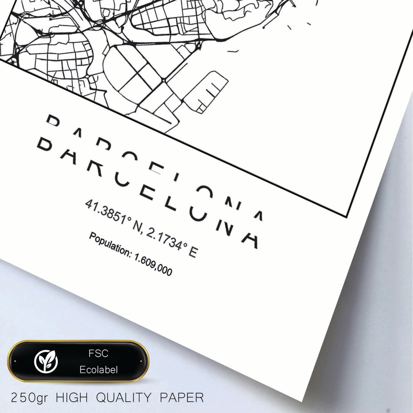 Lámina mapa de la ciudad Barcelona estilo nordico en blanco y negro.-Artwork-Nacnic-Nacnic Estudio SL