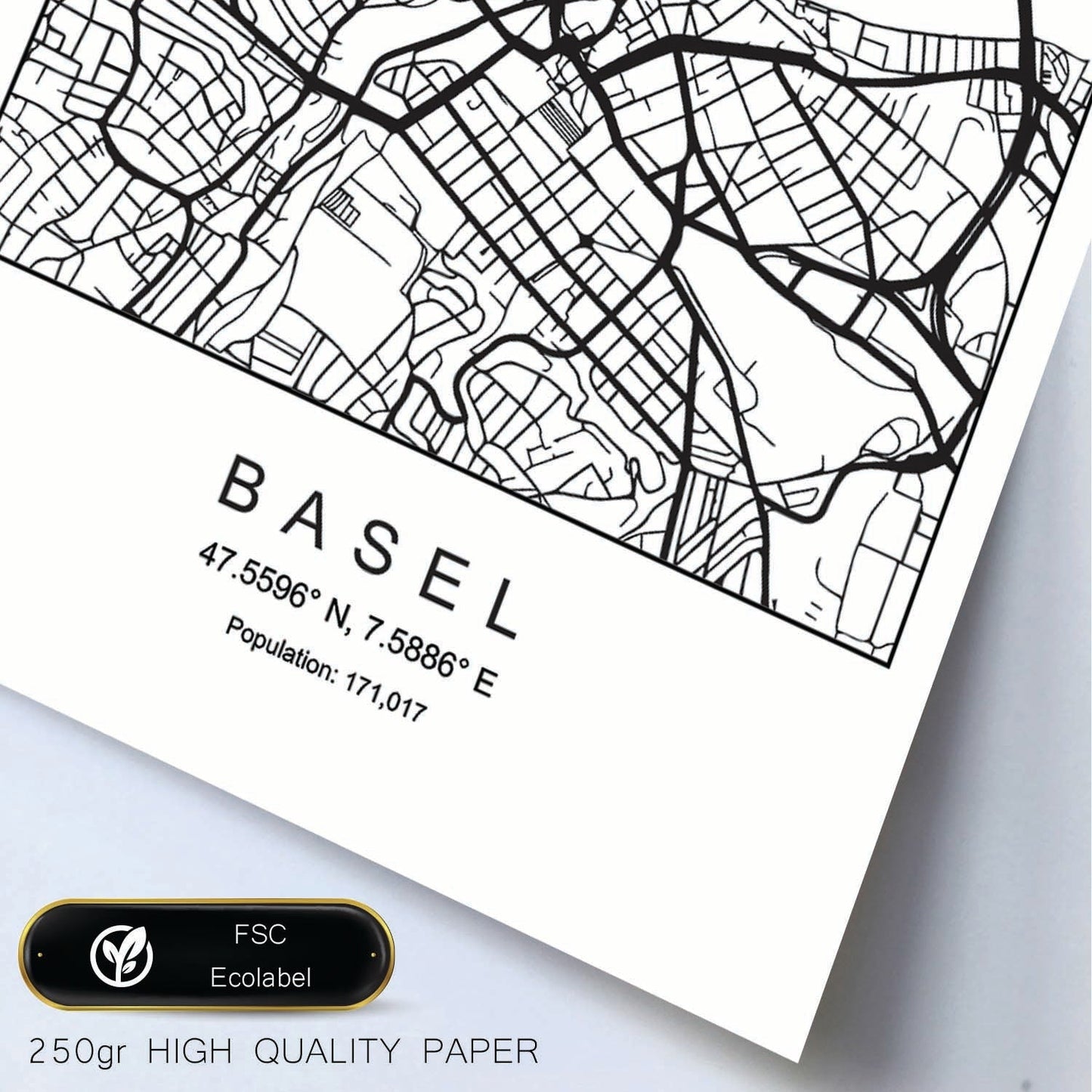 Lámina mapa de la ciudad Basel estilo nordico en blanco y negro.-Artwork-Nacnic-Nacnic Estudio SL
