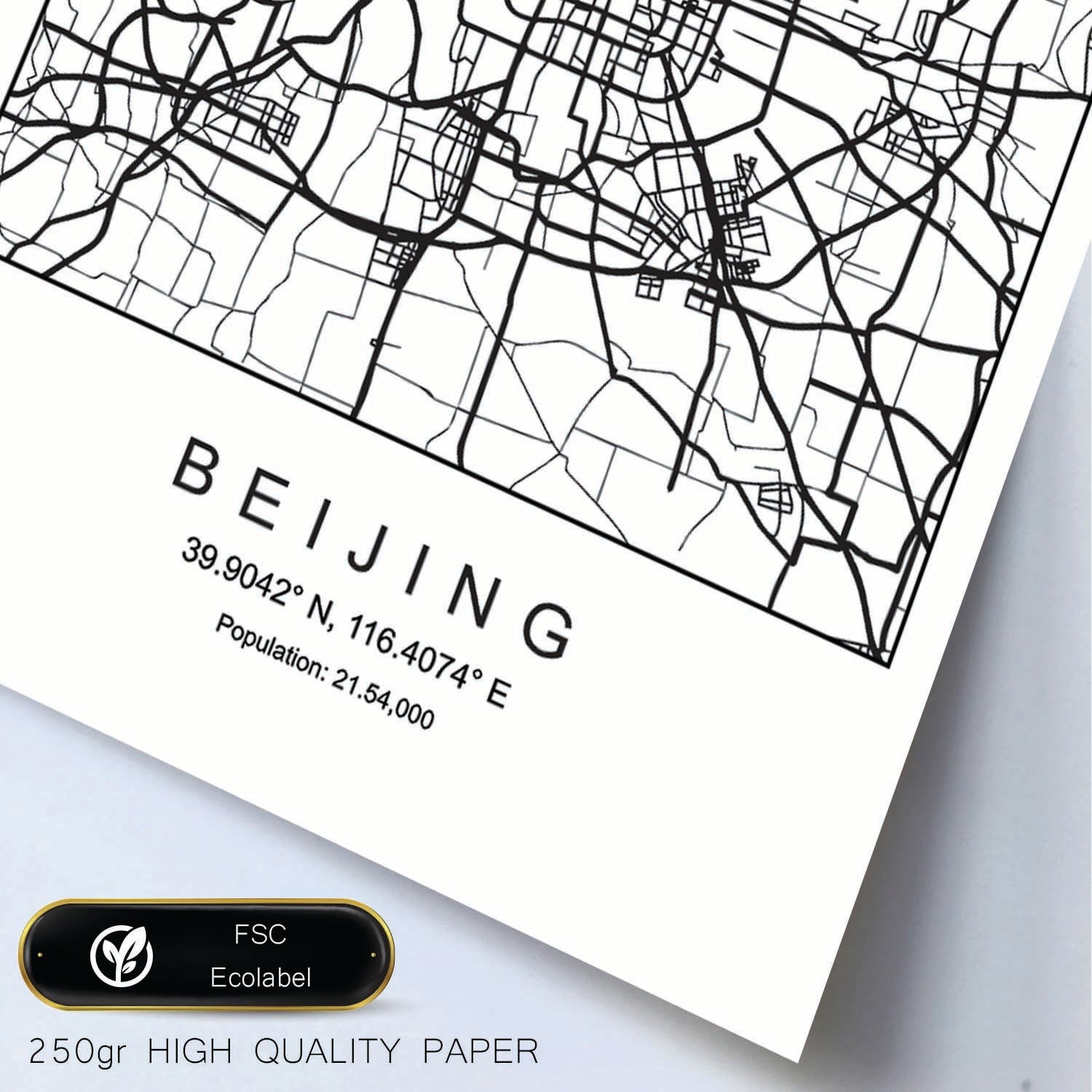 Lámina mapa de la ciudad Beijing estilo nordico en blanco y negro.-Artwork-Nacnic-Nacnic Estudio SL