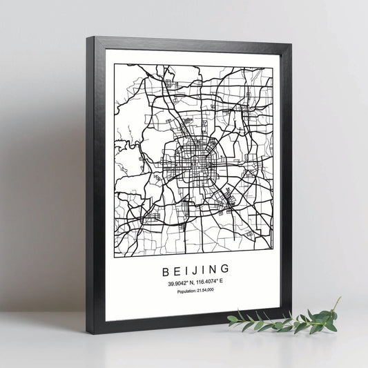 Lámina mapa de la ciudad Beijing estilo nordico en blanco y negro.-Artwork-Nacnic-Nacnic Estudio SL