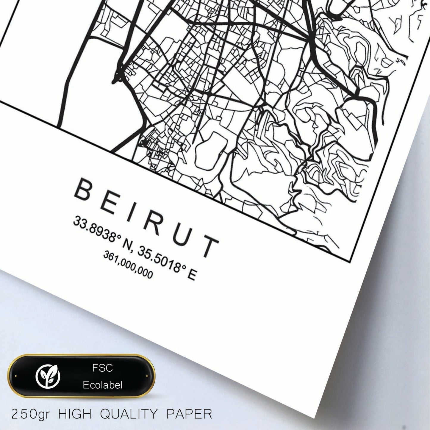 Lámina mapa de la ciudad Beirut estilo nordico en blanco y negro.-Artwork-Nacnic-Nacnic Estudio SL