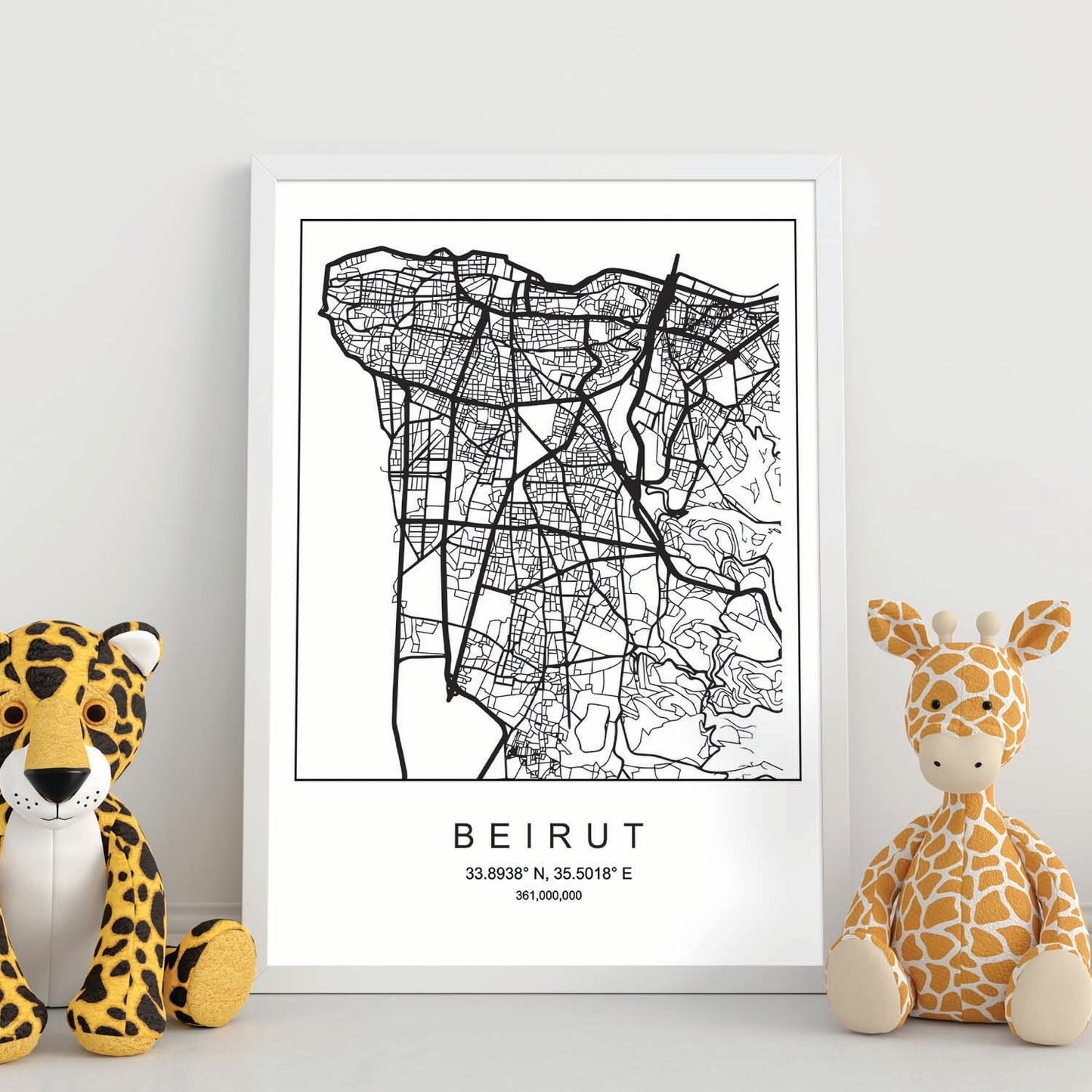 Lámina mapa de la ciudad Beirut estilo nordico en blanco y negro.-Artwork-Nacnic-Nacnic Estudio SL