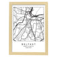 Lámina mapa de la ciudad Belfast estilo nordico en blanco y negro.-Artwork-Nacnic-A3-Marco Madera clara-Nacnic Estudio SL