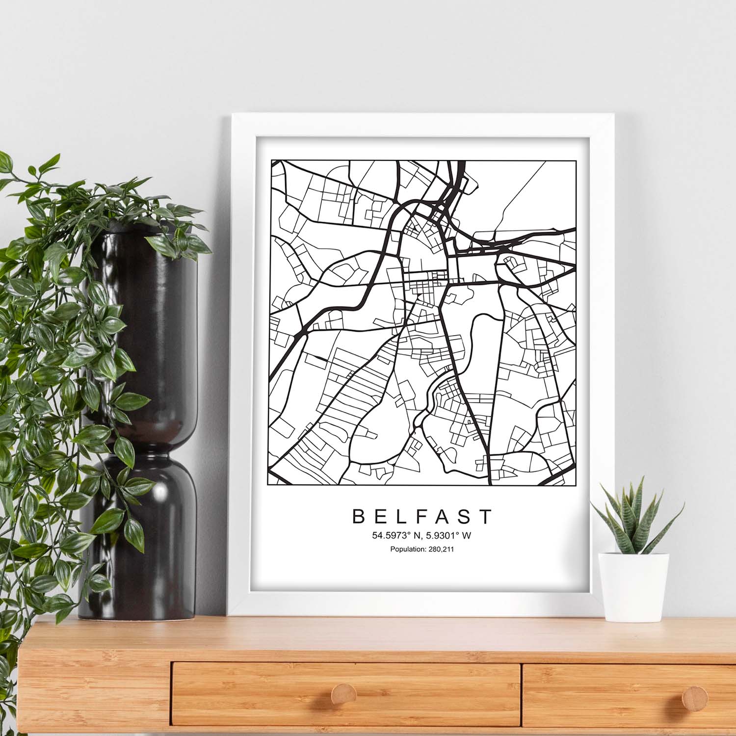 Lámina mapa de la ciudad Belfast estilo nordico en blanco y negro.-Artwork-Nacnic-Nacnic Estudio SL