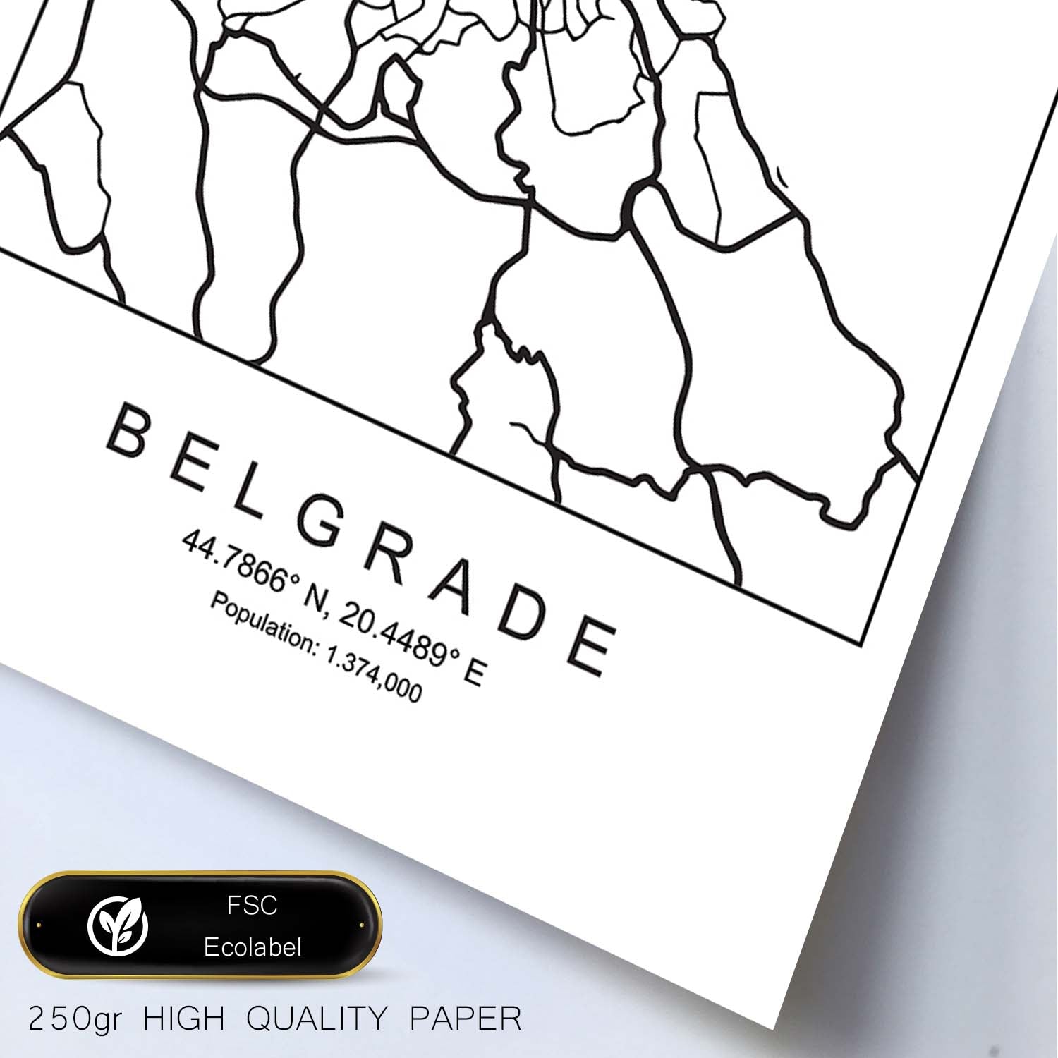Lámina mapa de la ciudad Belgrade estilo nordico en blanco y negro.-Artwork-Nacnic-Nacnic Estudio SL