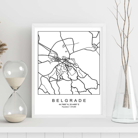 Lámina mapa de la ciudad Belgrade estilo nordico en blanco y negro.-Artwork-Nacnic-Nacnic Estudio SL