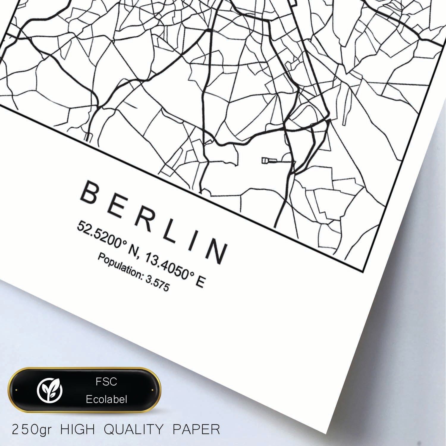 Lámina mapa de la ciudad Berlin estilo nordico en blanco y negro.-Artwork-Nacnic-Nacnic Estudio SL