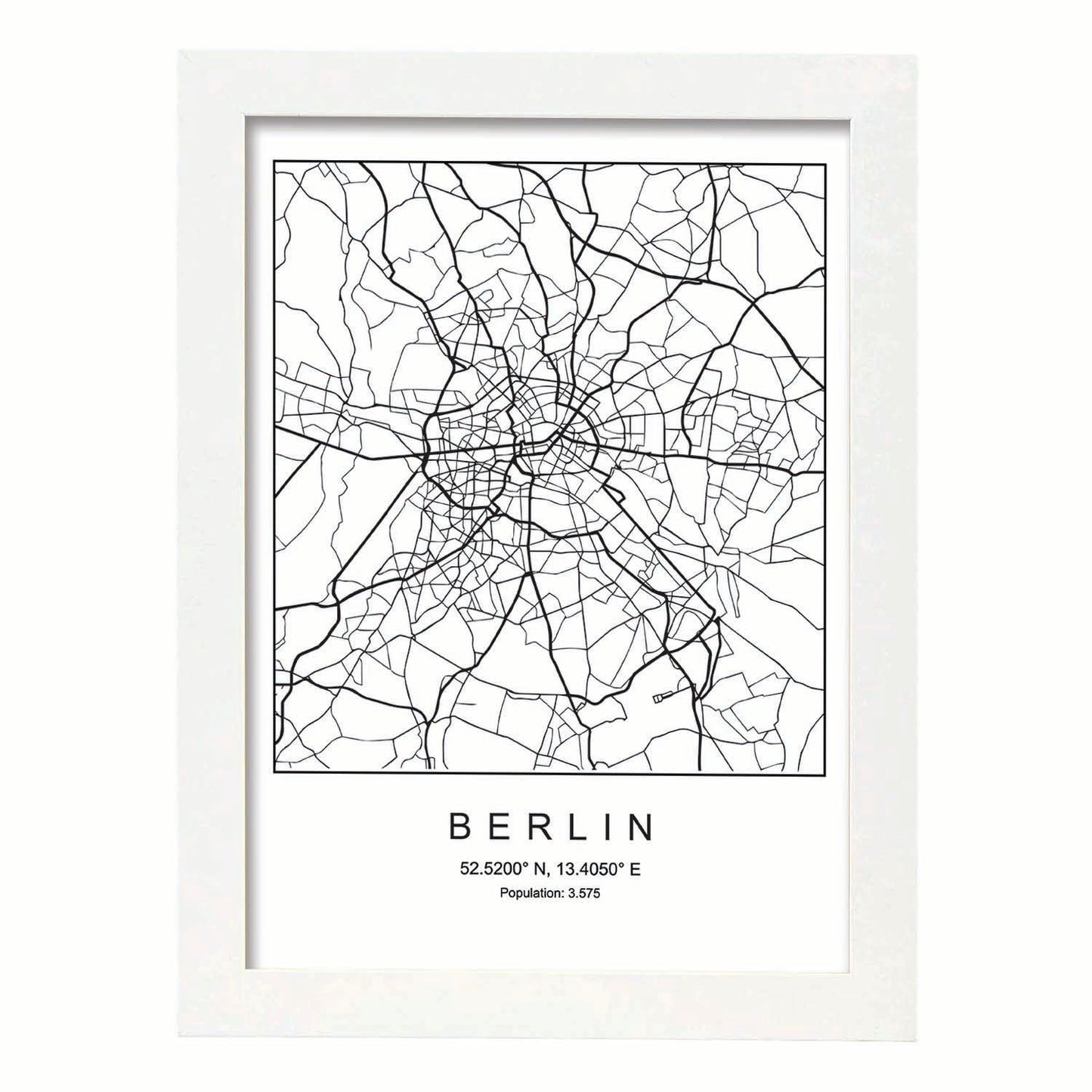 Lámina mapa de la ciudad Berlin estilo nordico en blanco y negro.-Artwork-Nacnic-A4-Marco Blanco-Nacnic Estudio SL