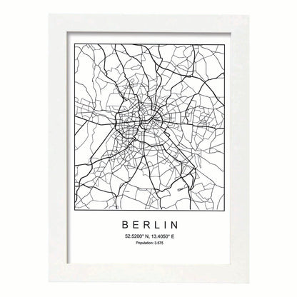 Lámina mapa de la ciudad Berlin estilo nordico en blanco y negro.-Artwork-Nacnic-A4-Marco Blanco-Nacnic Estudio SL