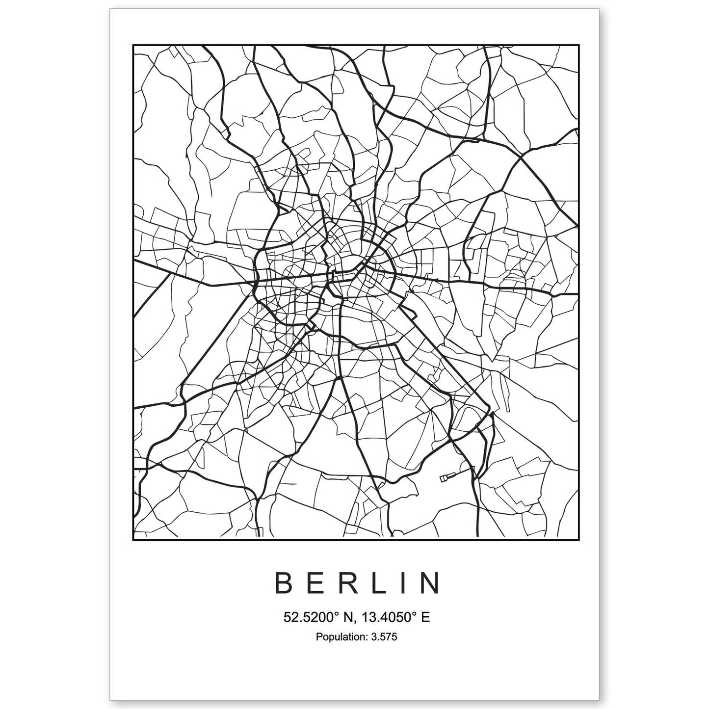 Lámina mapa de la ciudad Berlin estilo nordico en blanco y negro.-Artwork-Nacnic-A4-Sin marco-Nacnic Estudio SL