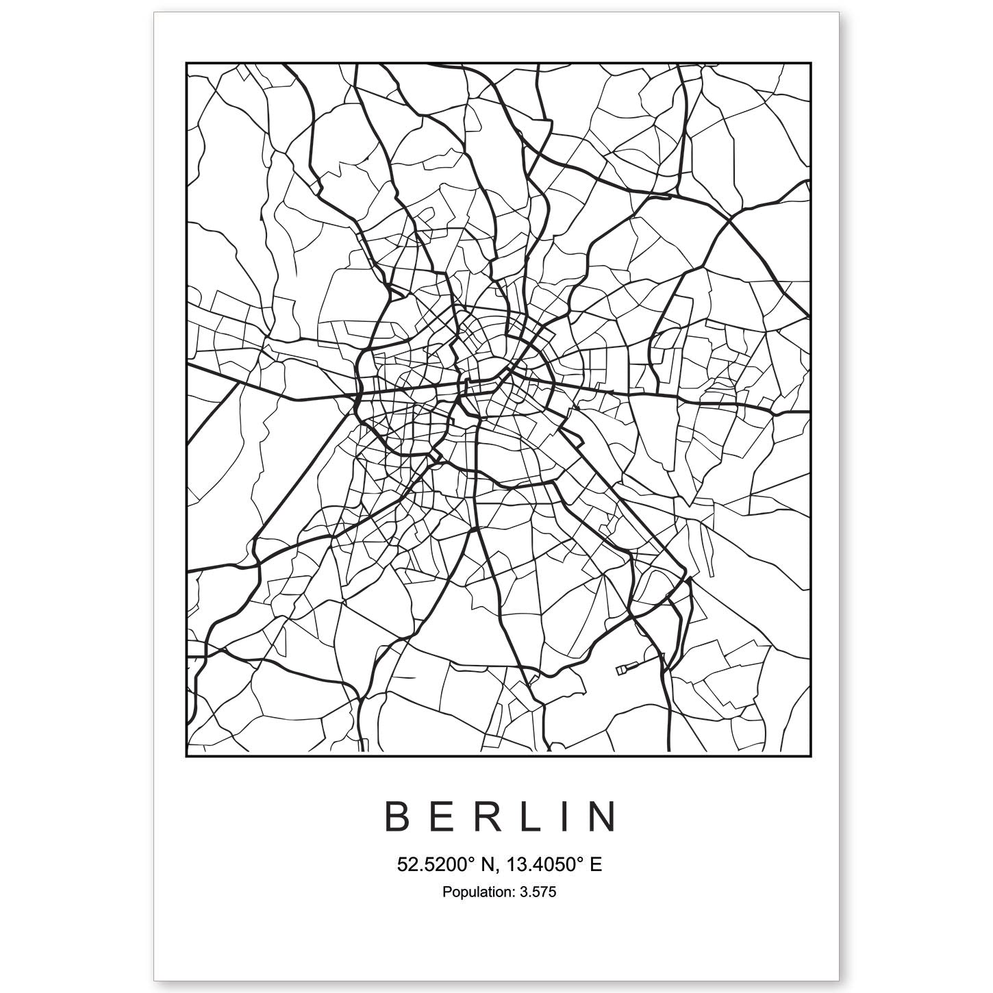 Lámina mapa de la ciudad Berlin estilo nordico en blanco y negro.-Artwork-Nacnic-A4-Sin marco-Nacnic Estudio SL
