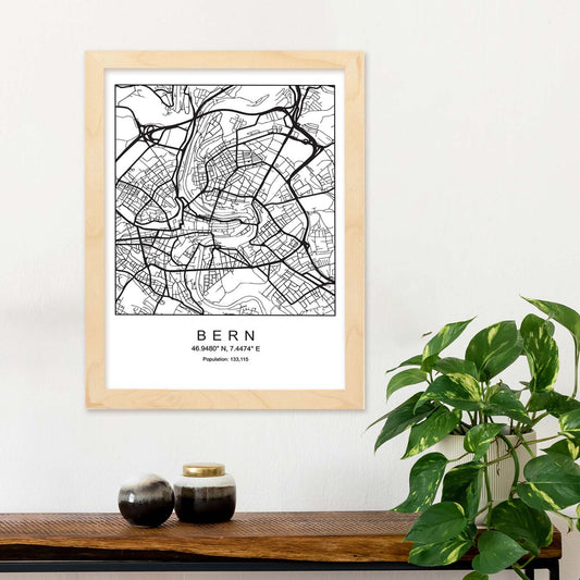 Lámina mapa de la ciudad Bern estilo nordico en blanco y negro.-Artwork-Nacnic-Nacnic Estudio SL