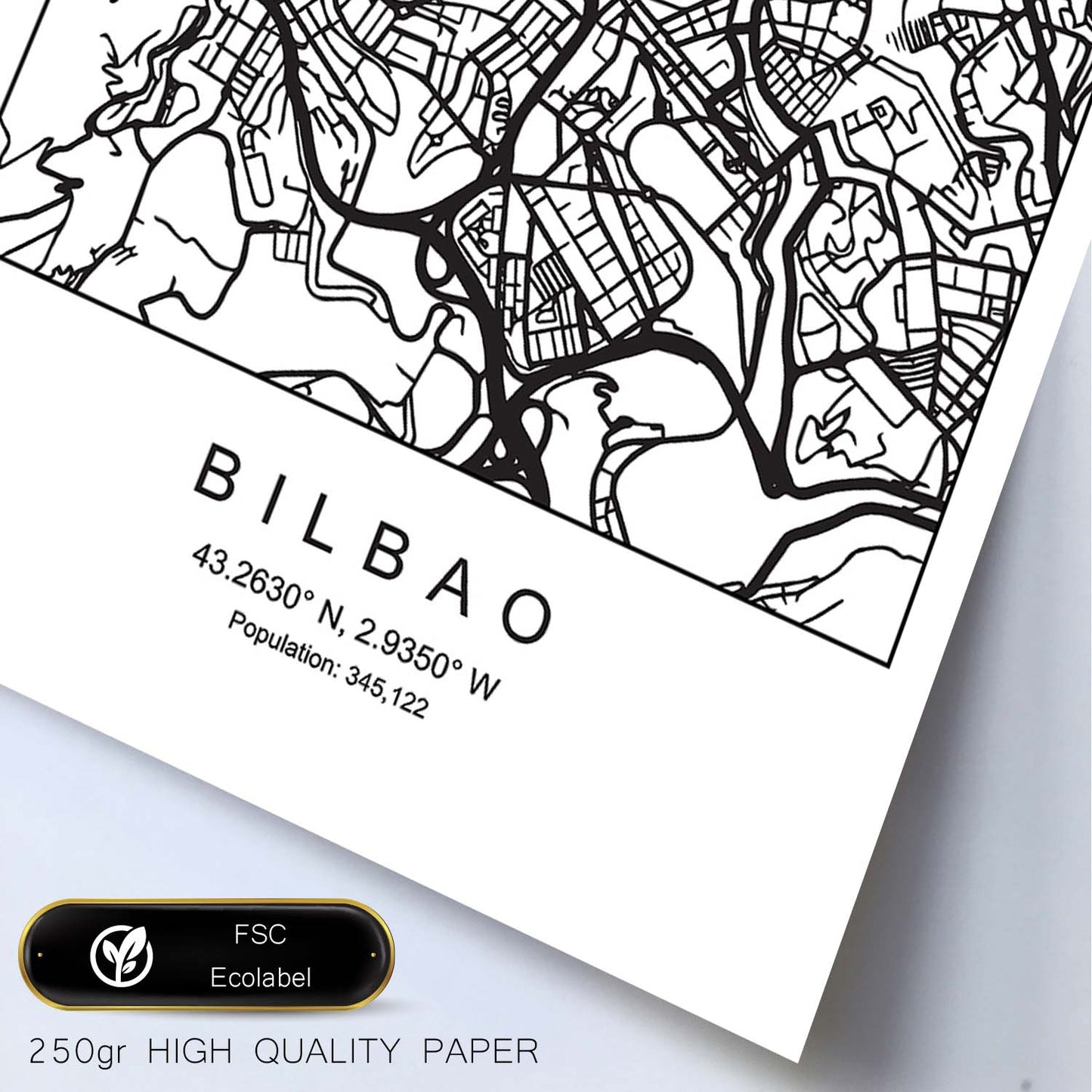 Lámina mapa de la ciudad Bilbao estilo nordico en blanco y negro.-Artwork-Nacnic-Nacnic Estudio SL