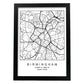 Lámina mapa de la ciudad Birmingham estilo nordico en blanco y negro.-Artwork-Nacnic-A4-Marco Negro-Nacnic Estudio SL