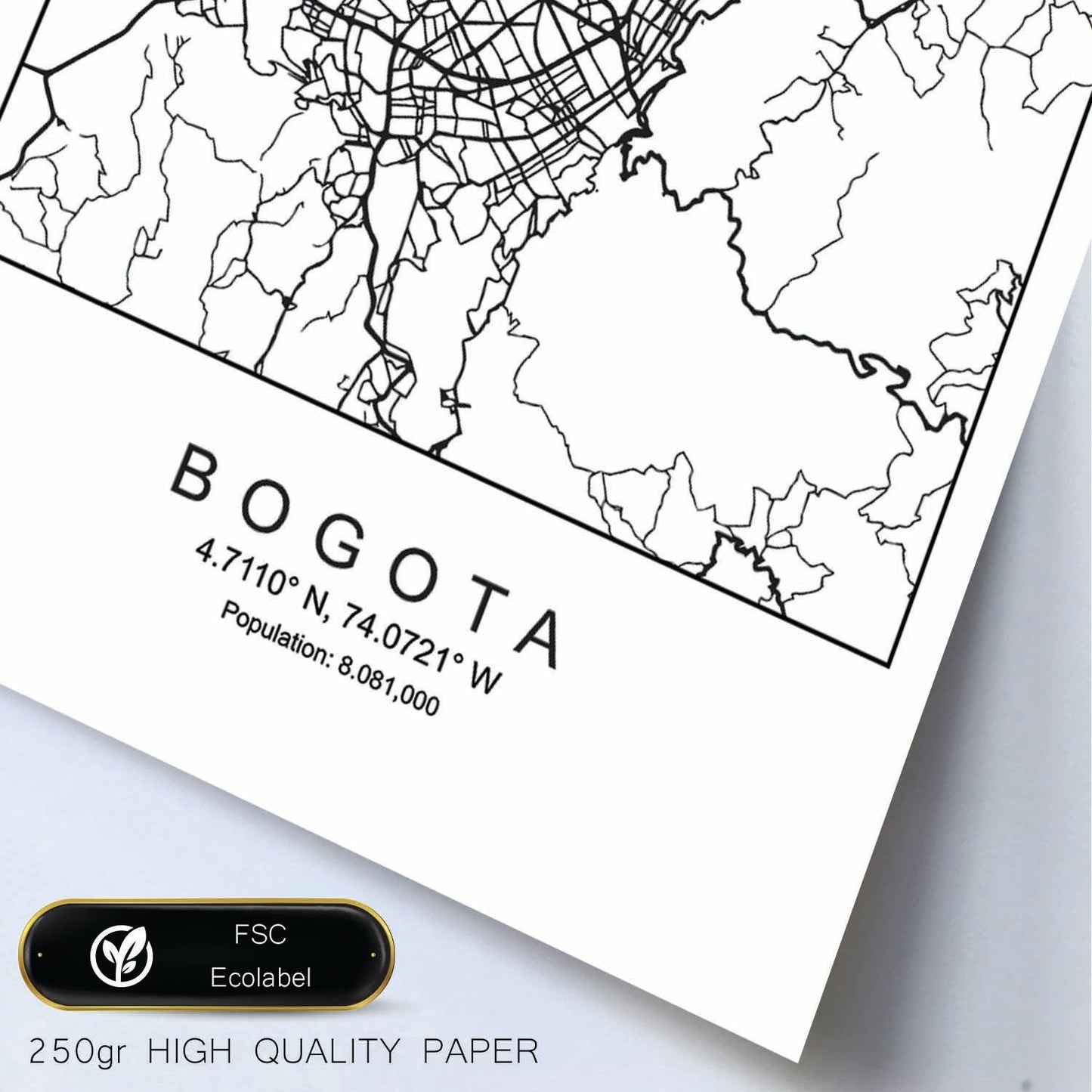 Lámina mapa de la ciudad Bogota estilo nordico en blanco y negro.-Artwork-Nacnic-Nacnic Estudio SL