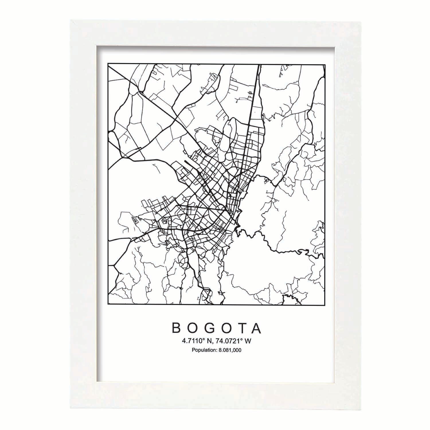Lámina mapa de la ciudad Bogota estilo nordico en blanco y negro.-Artwork-Nacnic-A3-Marco Blanco-Nacnic Estudio SL