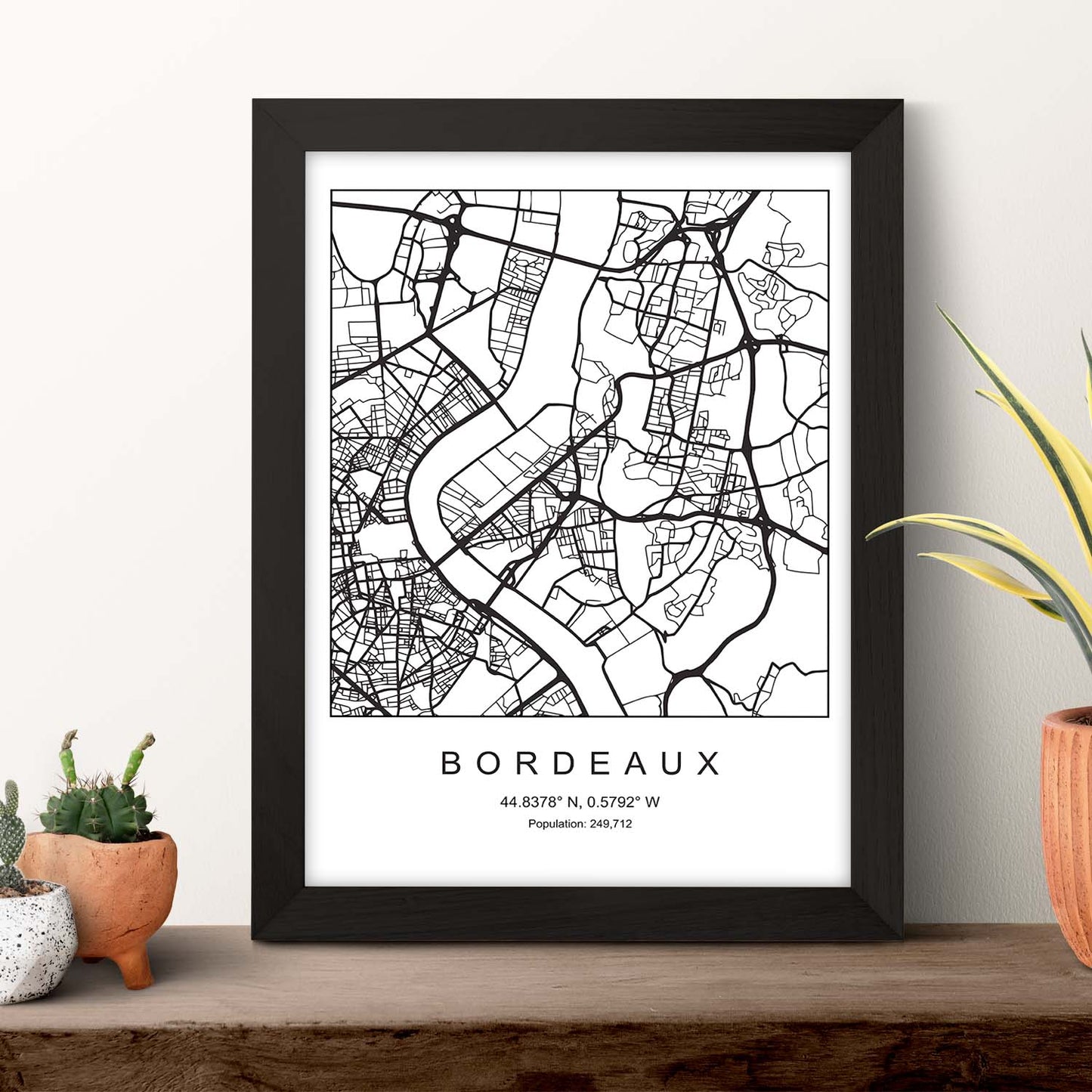Lámina mapa de la ciudad Bordeaux estilo nordico en blanco y negro.-Artwork-Nacnic-Nacnic Estudio SL