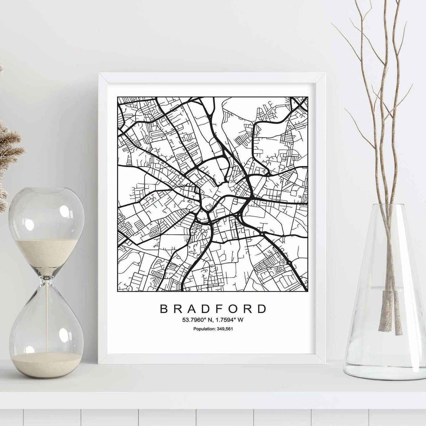 Lámina mapa de la ciudad Bradford estilo nordico en blanco y negro.-Artwork-Nacnic-Nacnic Estudio SL