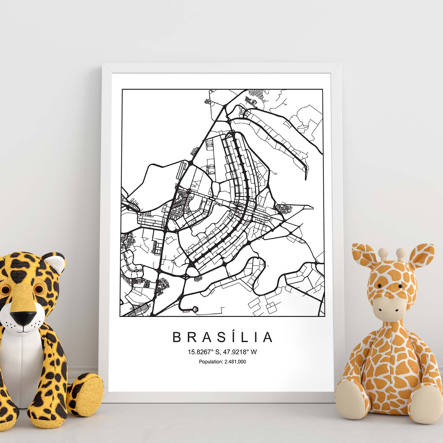 Lámina mapa de la ciudad Brasilia estilo nordico en blanco y negro.-Artwork-Nacnic-Nacnic Estudio SL