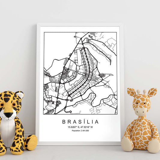 Lámina mapa de la ciudad Brasilia estilo nordico en blanco y negro.-Artwork-Nacnic-Nacnic Estudio SL