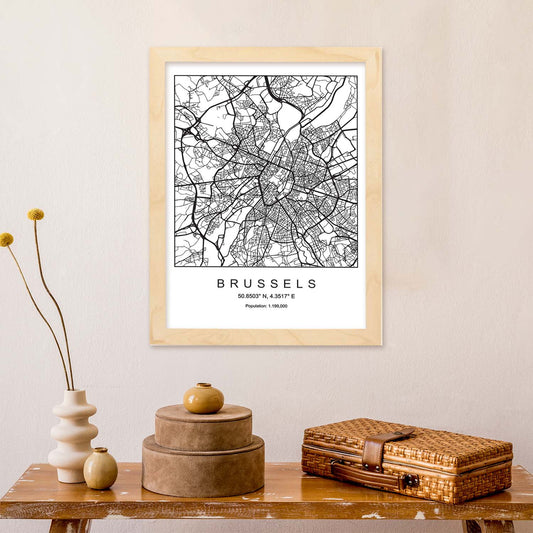 Lámina mapa de la ciudad Brussels estilo nordico en blanco y negro.-Artwork-Nacnic-Nacnic Estudio SL