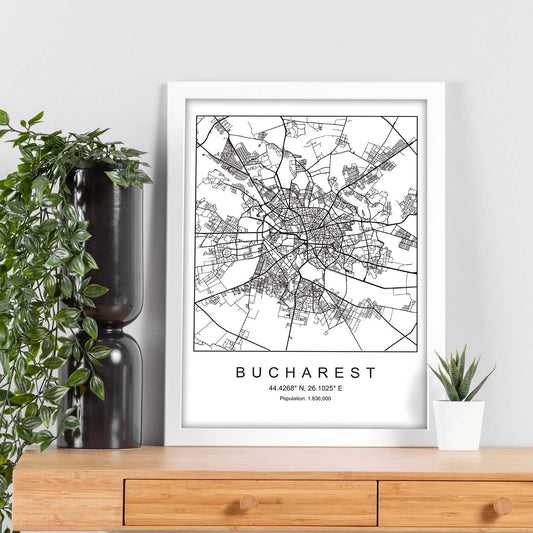 Lámina mapa de la ciudad Bucharest estilo nordico en blanco y negro.-Artwork-Nacnic-Nacnic Estudio SL