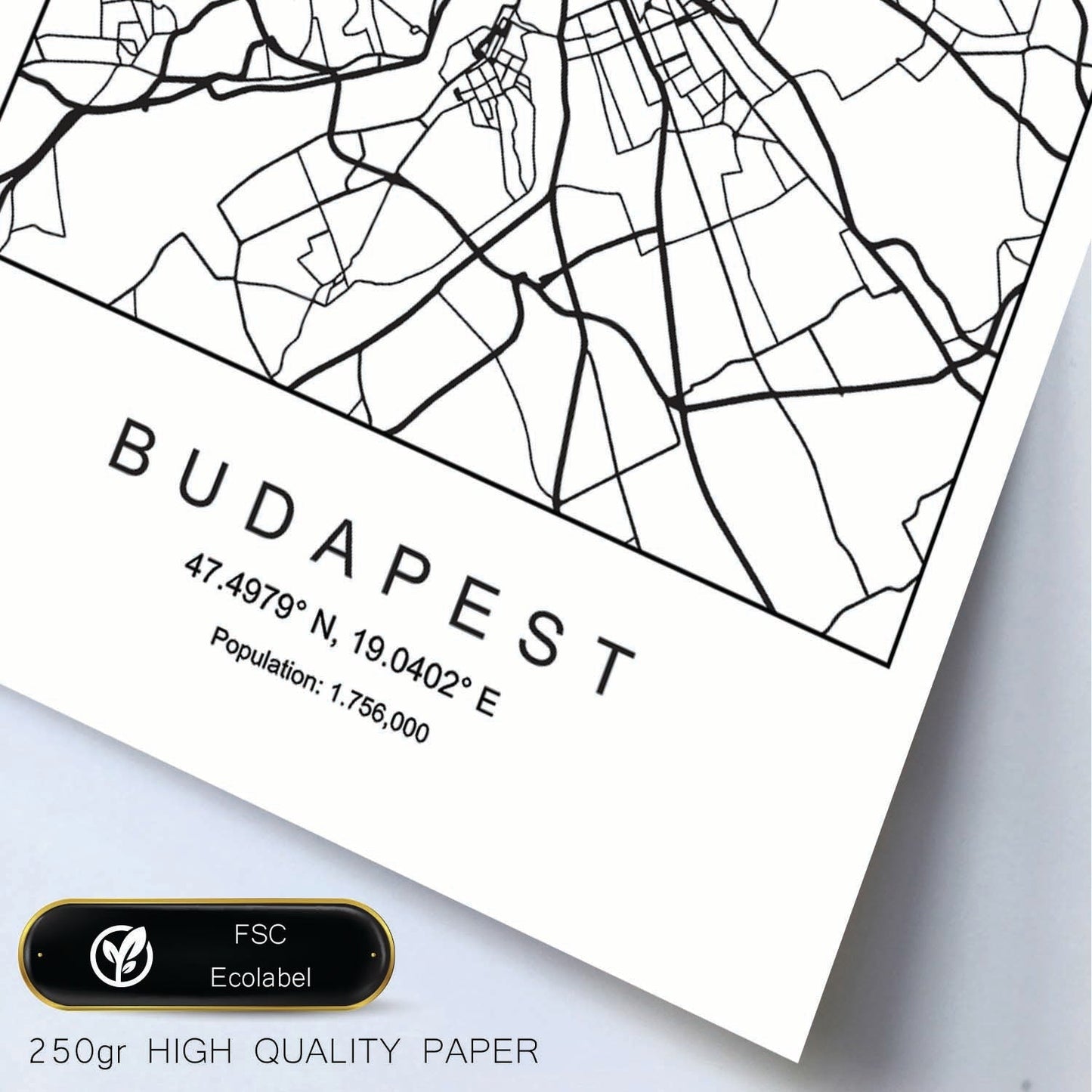 Lámina mapa de la ciudad Budapest estilo nordico en blanco y negro.-Artwork-Nacnic-Nacnic Estudio SL