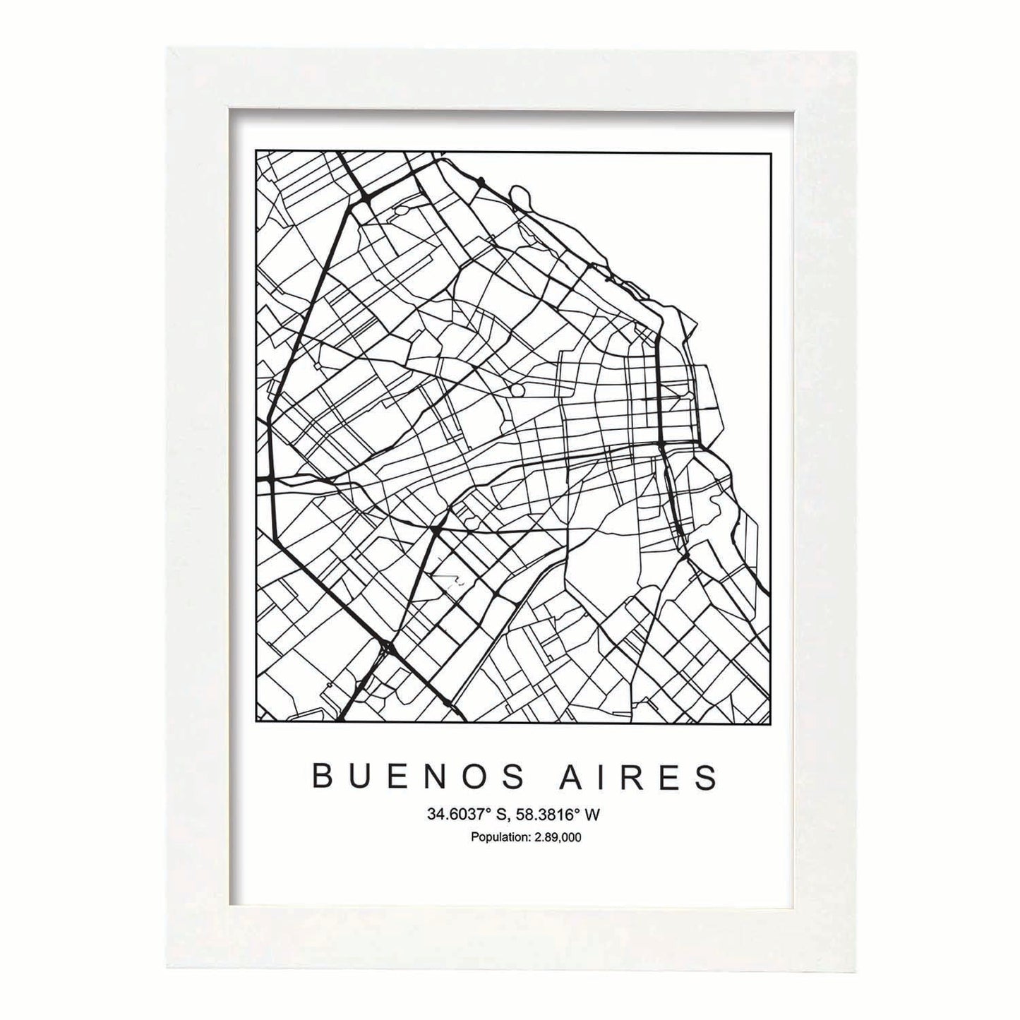 Lámina mapa de la ciudad Buenos aires estilo nordico en blanco y negro.-Artwork-Nacnic-A3-Marco Blanco-Nacnic Estudio SL