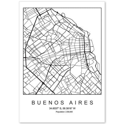Lámina mapa de la ciudad Buenos aires estilo nordico en blanco y negro.-Artwork-Nacnic-A4-Sin marco-Nacnic Estudio SL