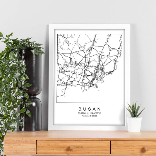 Lámina mapa de la ciudad Busan estilo nordico en blanco y negro.-Artwork-Nacnic-Nacnic Estudio SL