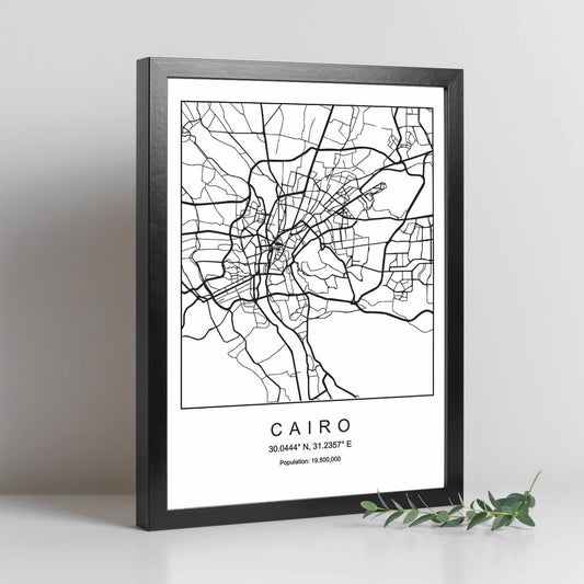 Lámina mapa de la ciudad Cairo estilo nordico en blanco y negro.-Artwork-Nacnic-Nacnic Estudio SL