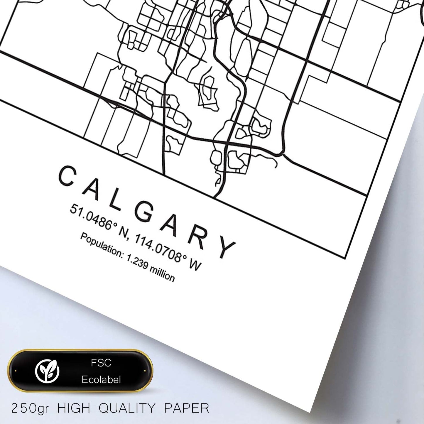 Lámina mapa de la ciudad Calgary estilo nordico en blanco y negro.-Artwork-Nacnic-Nacnic Estudio SL