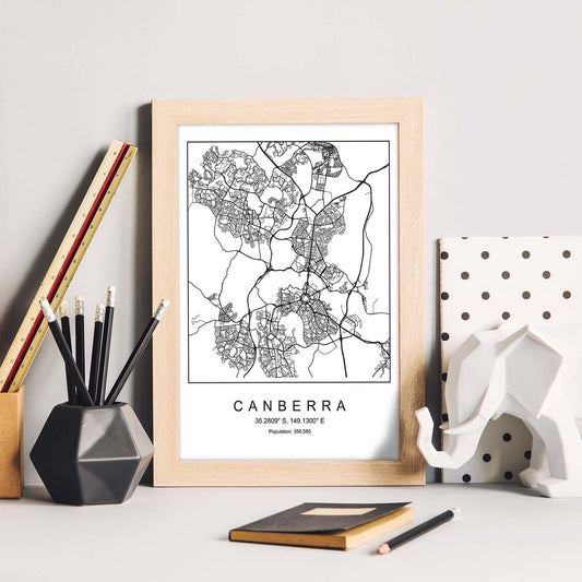 Lámina mapa de la ciudad Canberra estilo nordico en blanco y negro.-Artwork-Nacnic-Nacnic Estudio SL